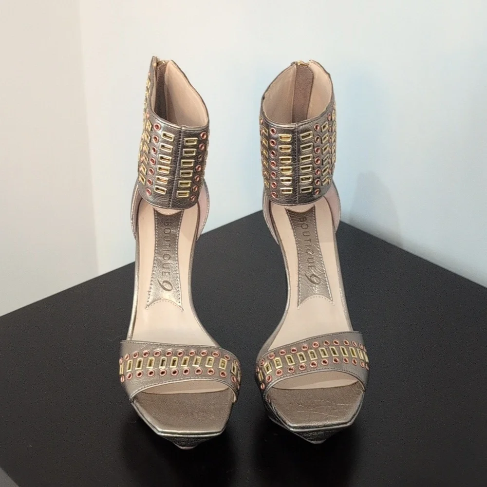Boutique 9 Gold & bronze Leather Platform High Heel Strap Sandals NWOT  Size 6.5 - Picture 3 of 13